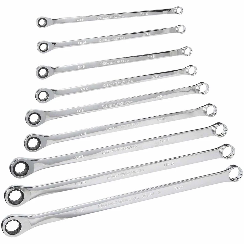 GearWrench 85998 9 Pc. 72-Tooth 12 Point XL GearBox Double Box Ratcheting SAE Wrench Set - Mactool Shop