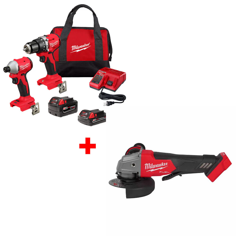 Milwaukee 3693-22CX M18 2-Tool Combo Kit W/ FREE 2880-20 M18 FUEL Grinder, Bare - Mactool Shop