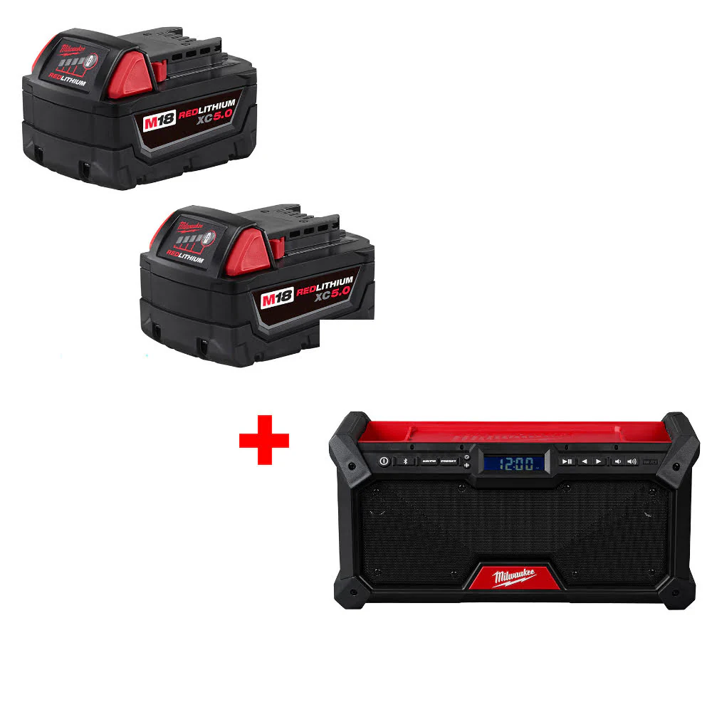 Milwaukee 48-11-1852 M18 XC5.0 Battery-2 Pack W/ FREE 2952-20 M18 Jobsite Radio - Mactool Shop