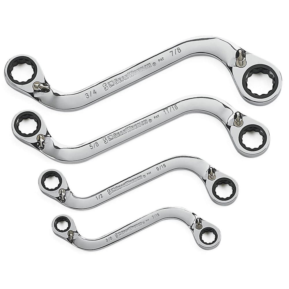 GearWrench 85399 4 Pc. 72-Tooth 12 Point Reversible S-Shape Double Box Ratcheting SAE Wrench Set - Mactool Shop