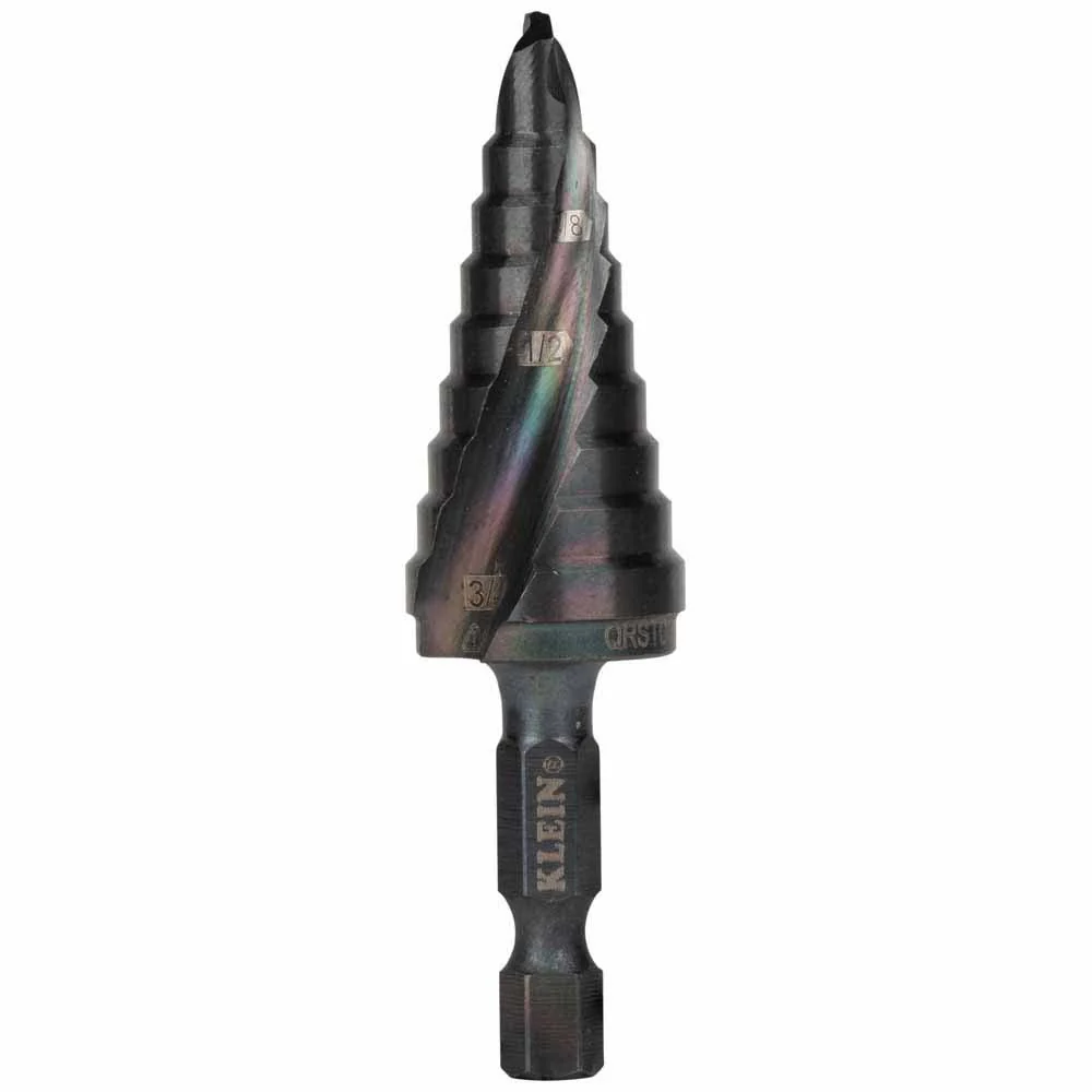 Klein Tools QRST03 Step Drill Bit, Quick Release, Spiral Flute, 1/4 to 3/4-Inch - Mactool Shop