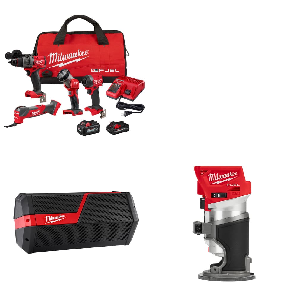 Milwaukee 3698-24MT M18 4-Tool Combo Kit W/ FREE 2891-20 Speaker & Router, Bare - Mactool Shop
