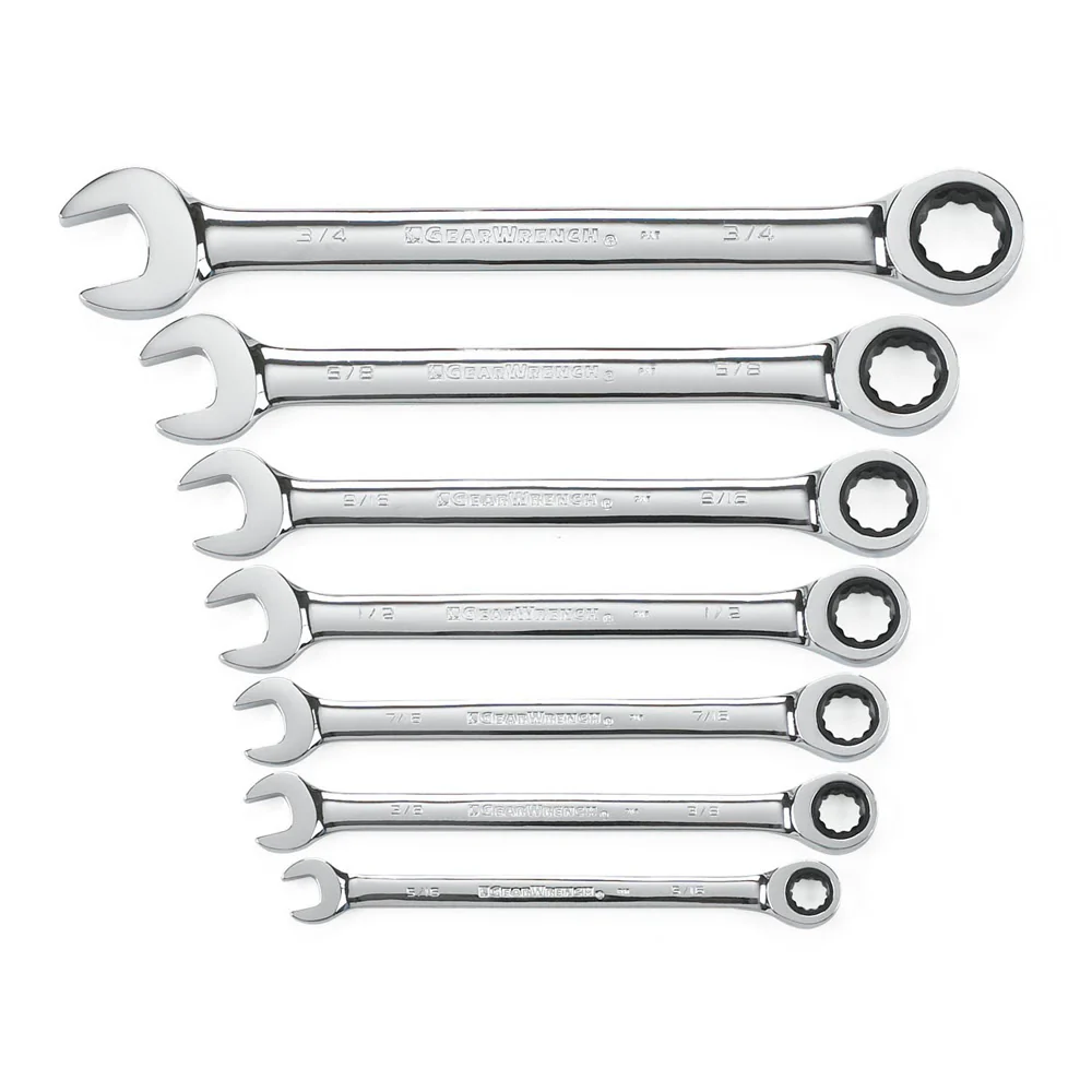 GearWrench 9317 7 Pc. 72-Tooth 12 Point Ratcheting Combination SAE Wrench Set - Mactool Shop