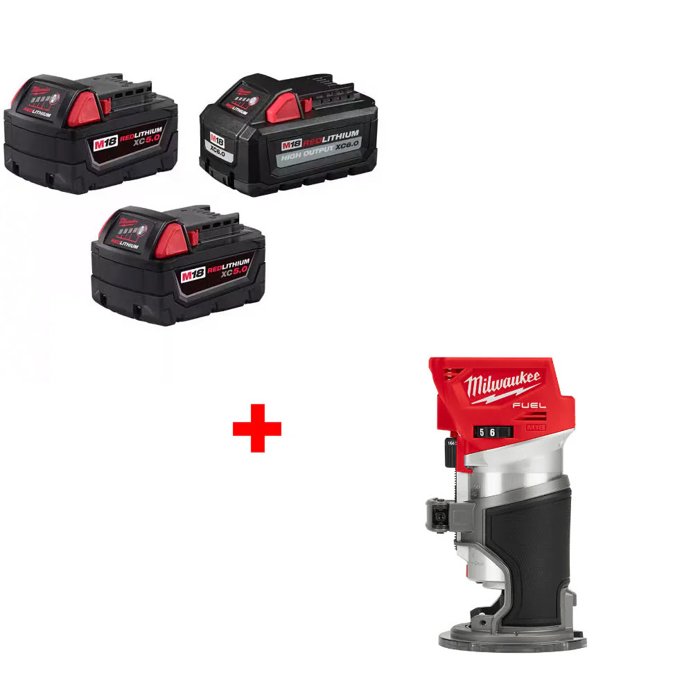 Milwaukee 48-11-1856 M18 18V Battery 3-Pack W/ FREE 2723-20 M18 FUEL Router - Mactool Shop