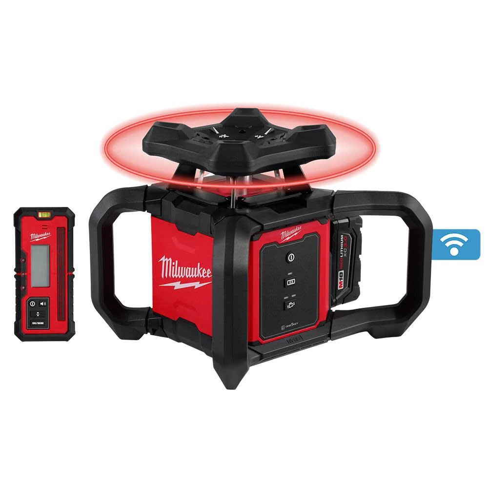Milwaukee 3701-21T M18 Red Exterior Rotary Laser Level Kit w/ Receiver, Tripod, & Grade Rod - Mactool Shop