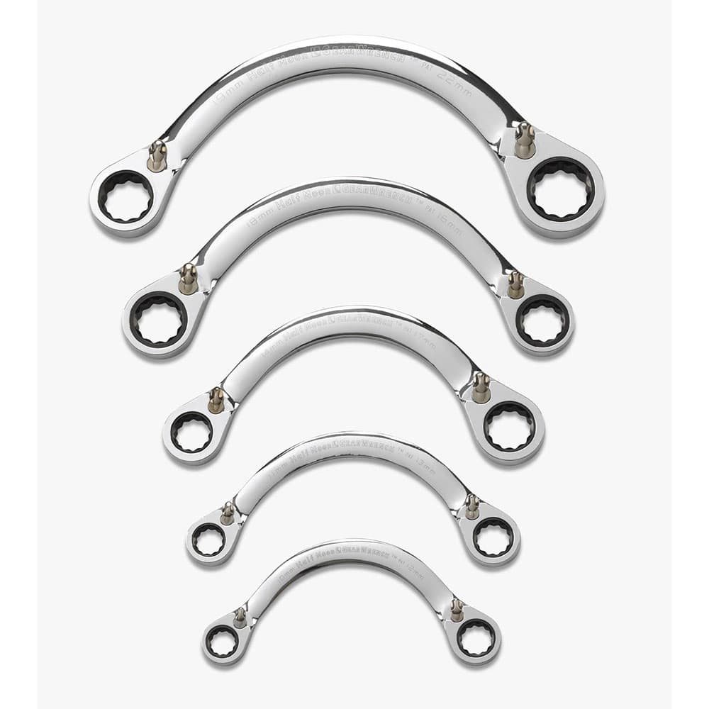 GearWrench 9850 5 Pc. 72-Tooth 12 Point Reversible Half Moon Double Box Ratcheting Metric Wrench Set - Mactool Shop