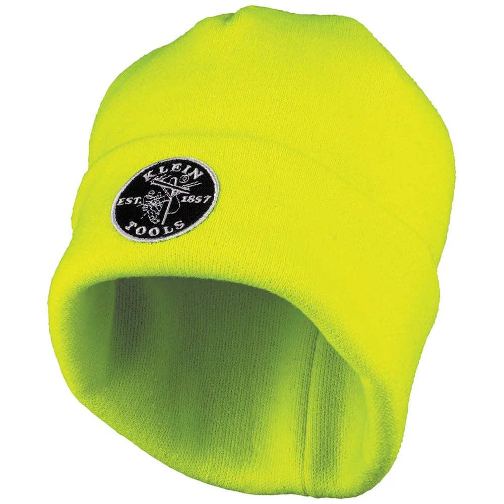 Klein 60568 Heavy Knit Hat, High-Visibility Yellow, Patch Logo - Mactool Shop