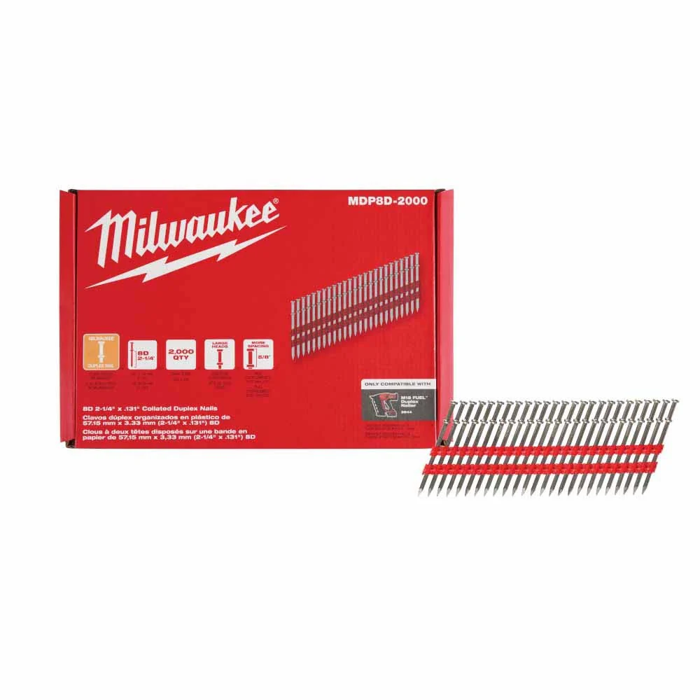 Milwaukee MDP8D-2000 Milwaukee 8D 2-1/4” x .131” Collated Duplex Nails - Mactool Shop