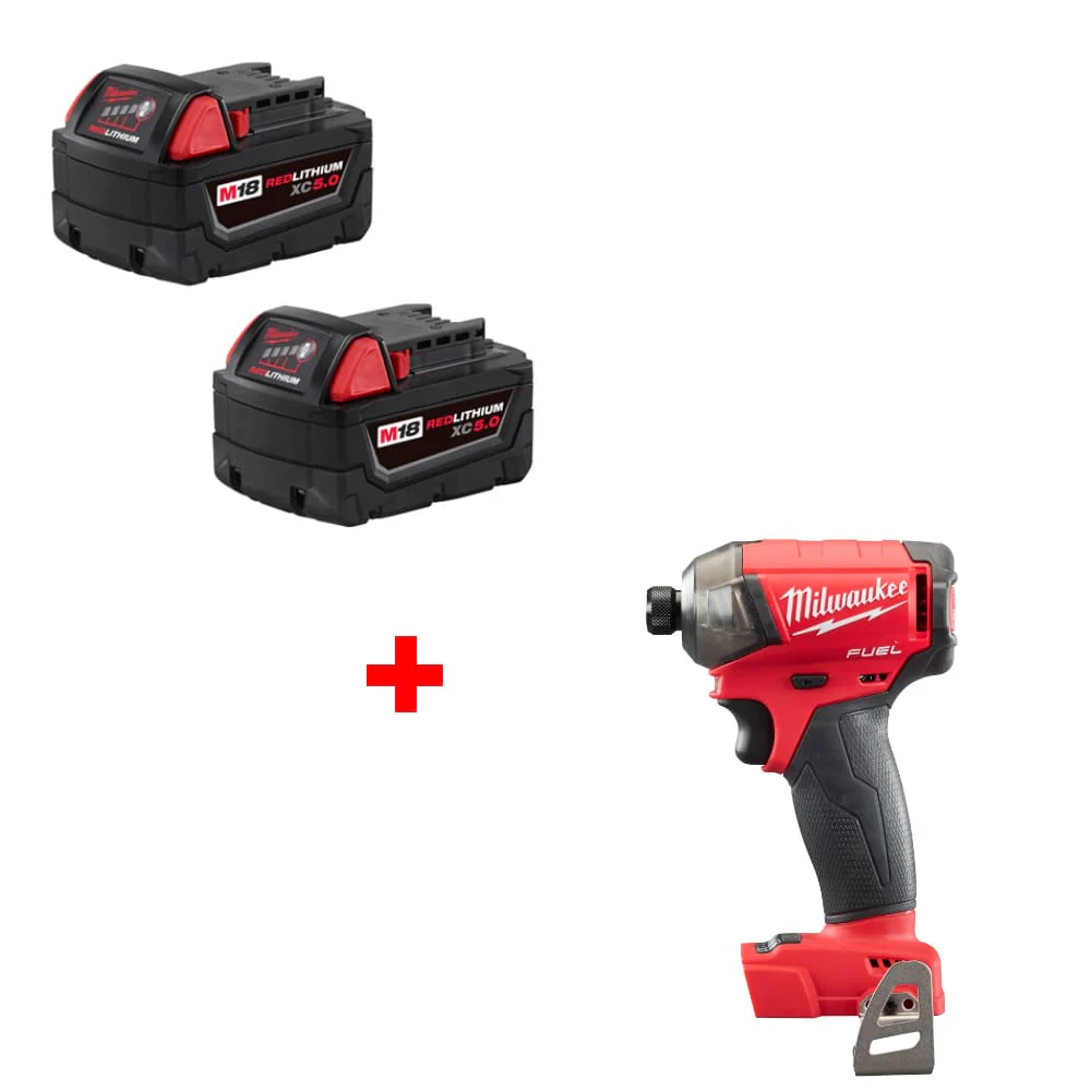 Milwaukee 48-11-1852 M18 XC5.0 Battery 2Pk w/ FREE 2760-20 1/4