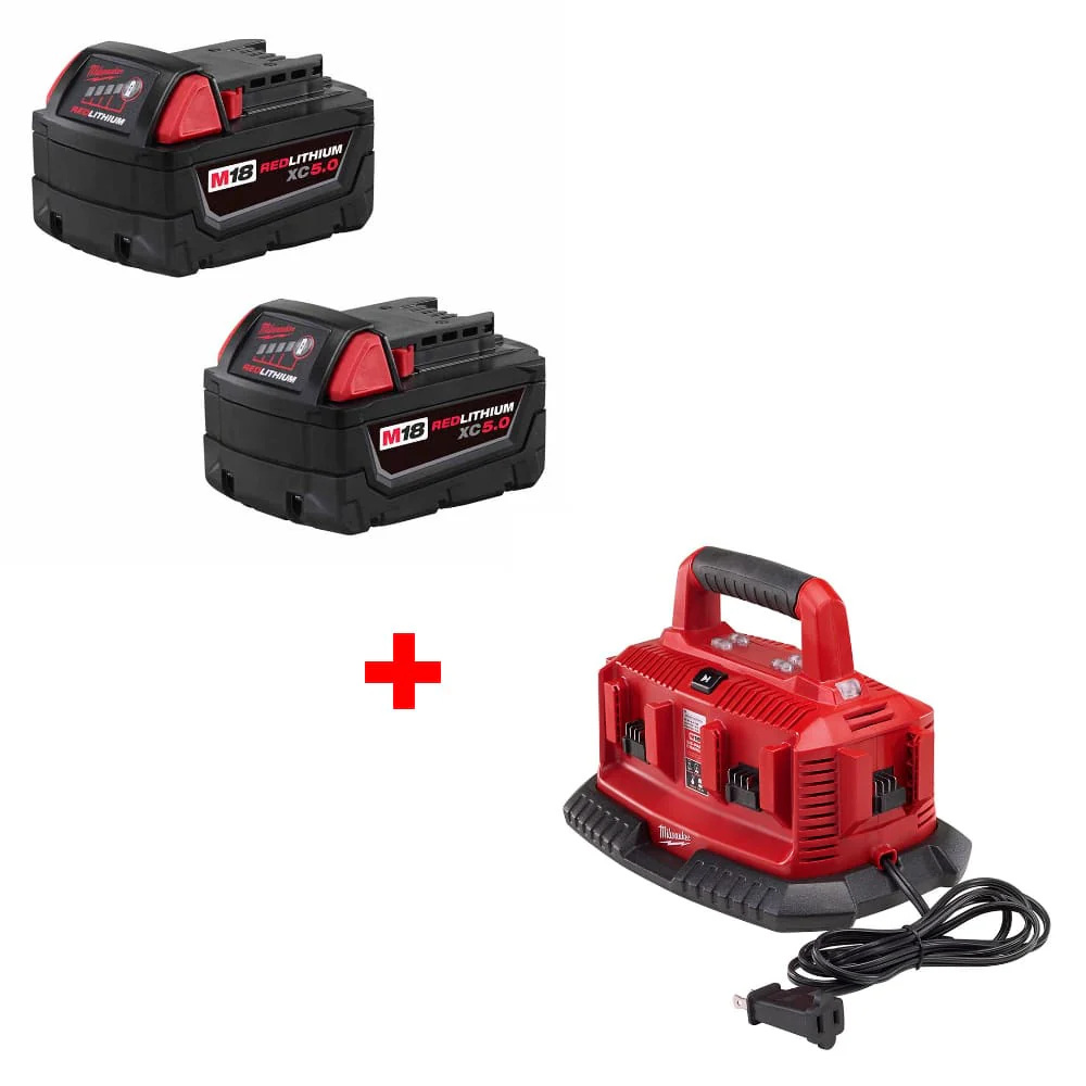 Milwaukee 48-11-1852 M18 Battery 2-Pack w/ FREE 48-59-1806 M18 6-Pack Charger - Mactool Shop