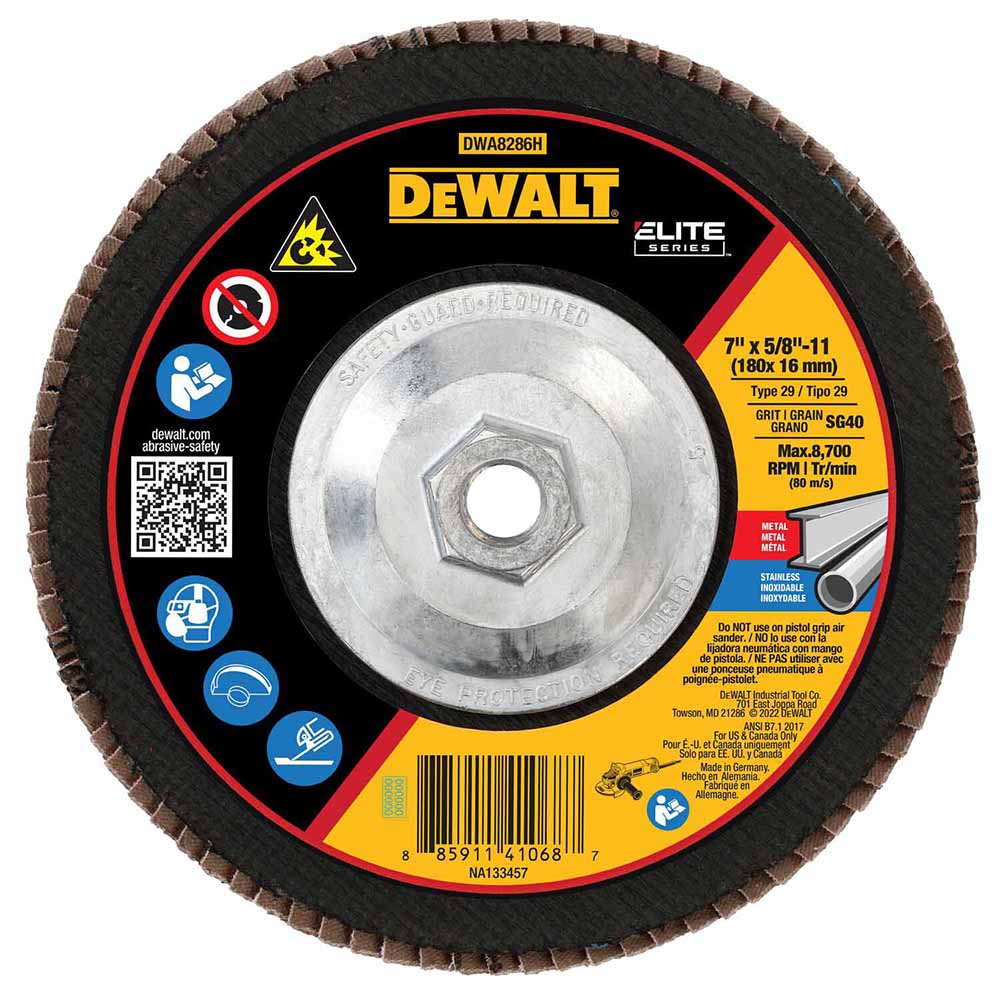 DeWalt DWA8286H ELITE SERIES 7 X 5/8-11 40G T29 Flap Disc - Mactool Shop