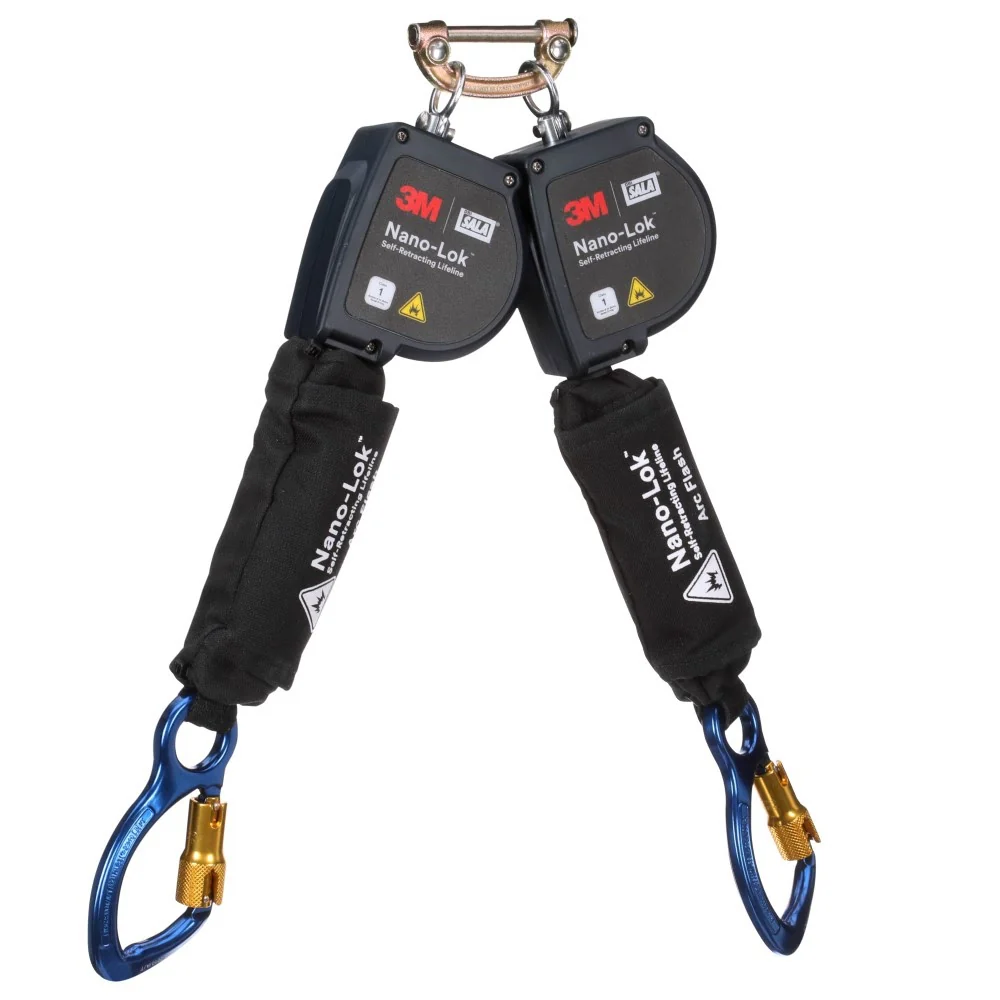 DBI Sala 3100586 Nano-Lok Twin-Leg Arc Flash Self-Retracting Lifeline with Quick Connect, Web, Aluminum Carabiners, 8' - Mactool Shop