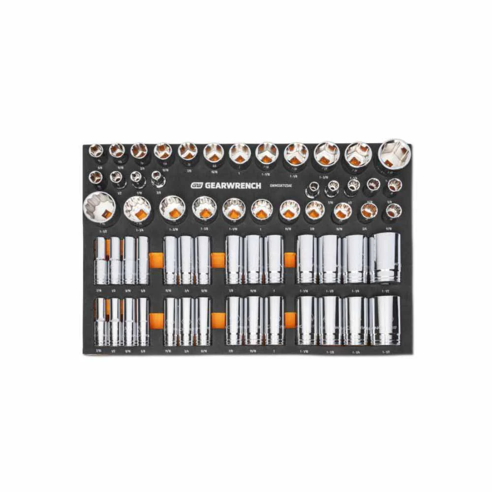 Gearwrench GWMSSKT12SAE 60 Piece 1/2” Drive Master SAE Socket Set in Foam Storage Tray - Mactool Shop