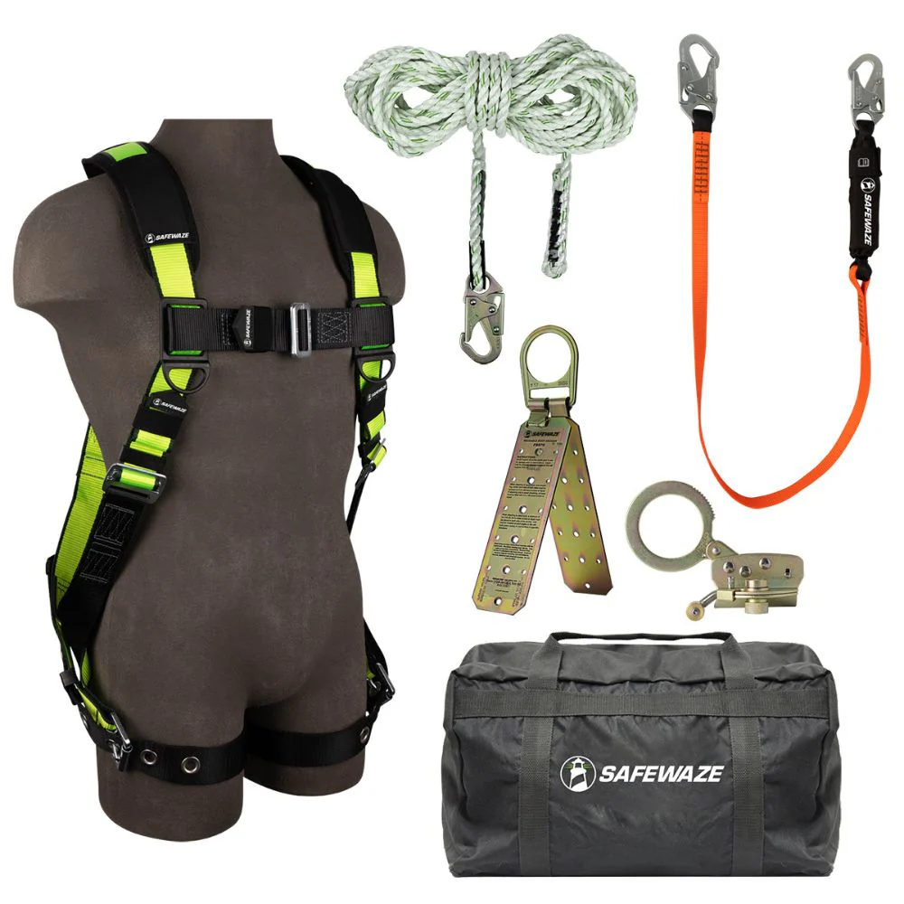 Safewaze 020-3116 PRO Bag Roof Kit: FS185-L/XL Harn, FS700-50 VLL, FS1120 Grab, FS88560-E Lanyard, FS870 Anchor, FS8175 Bag, L/XL - Mactool Shop