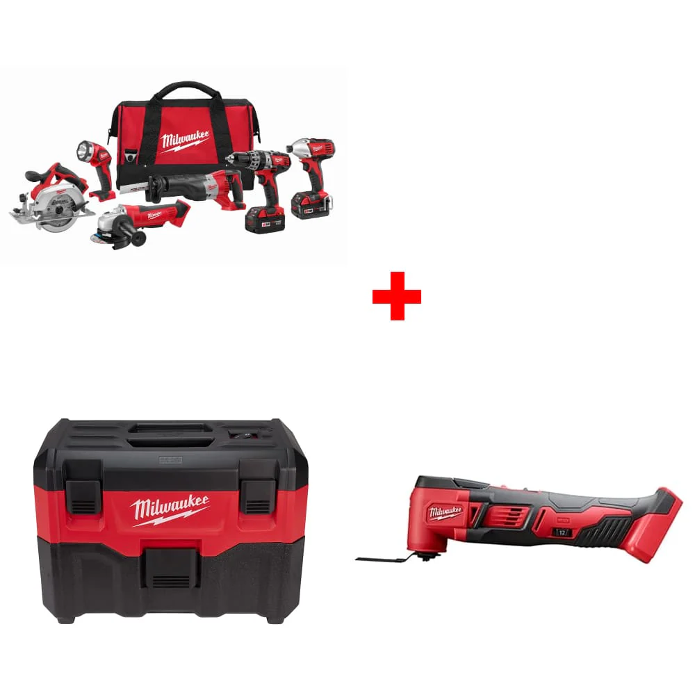 Milwaukee 2696-26 M18 6-Tool Combo Kit w/ FREE 0880-20 18V Vacuum & Multi-Tool - Mactool Shop