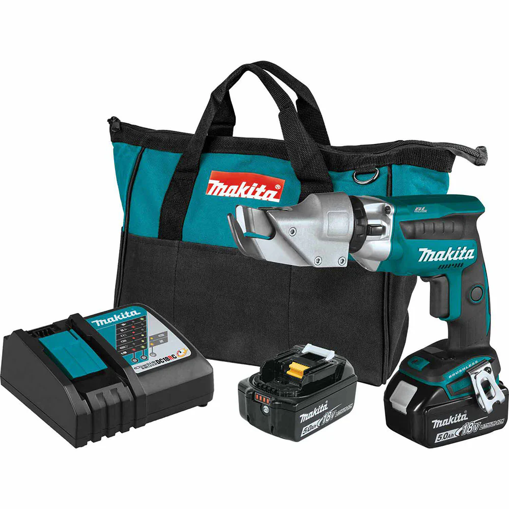 Makita XSJ04T 18V LXT® Lithium-Ion Brushless Cordless 18 Gauge Offset Shear Kit, bag (5.0Ah) - Mactool Shop