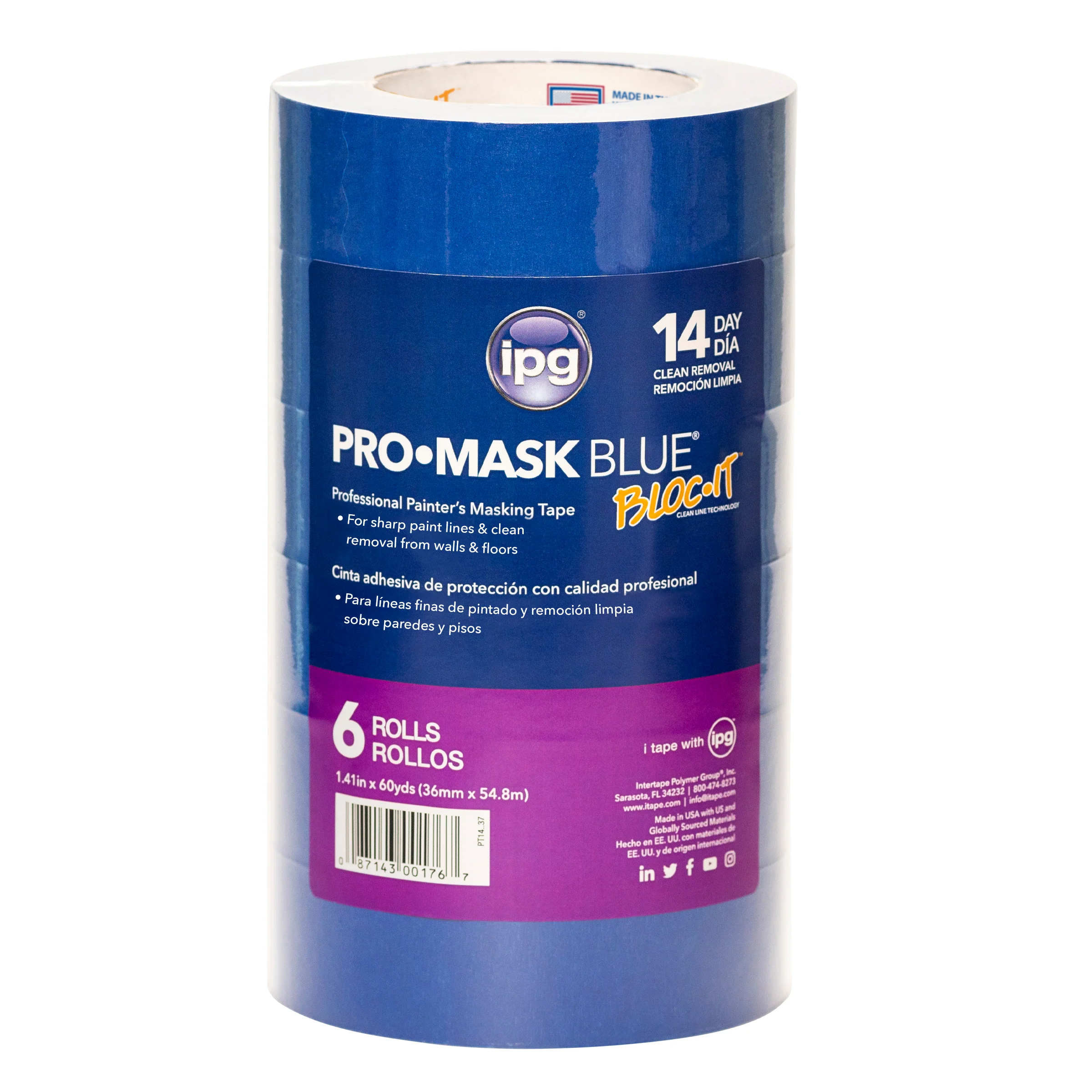 Intertape 99489 PT14 14 Day UV ResisTant Specialty Paper Masking Tape - Blue 36MM X 54.8M PMBC-IP 24 - Mactool Shop