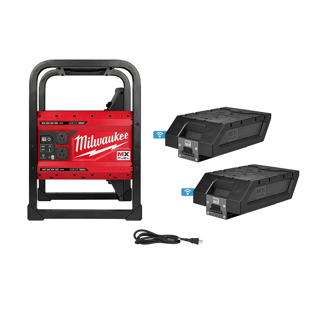 Milwaukee MXF002-2XC MX FUEL CARRY-ON Portable 3600W/1800W Push Start Battery Powered Power Supply Generator Kit w/ Two Batteries - Mactool Shop
