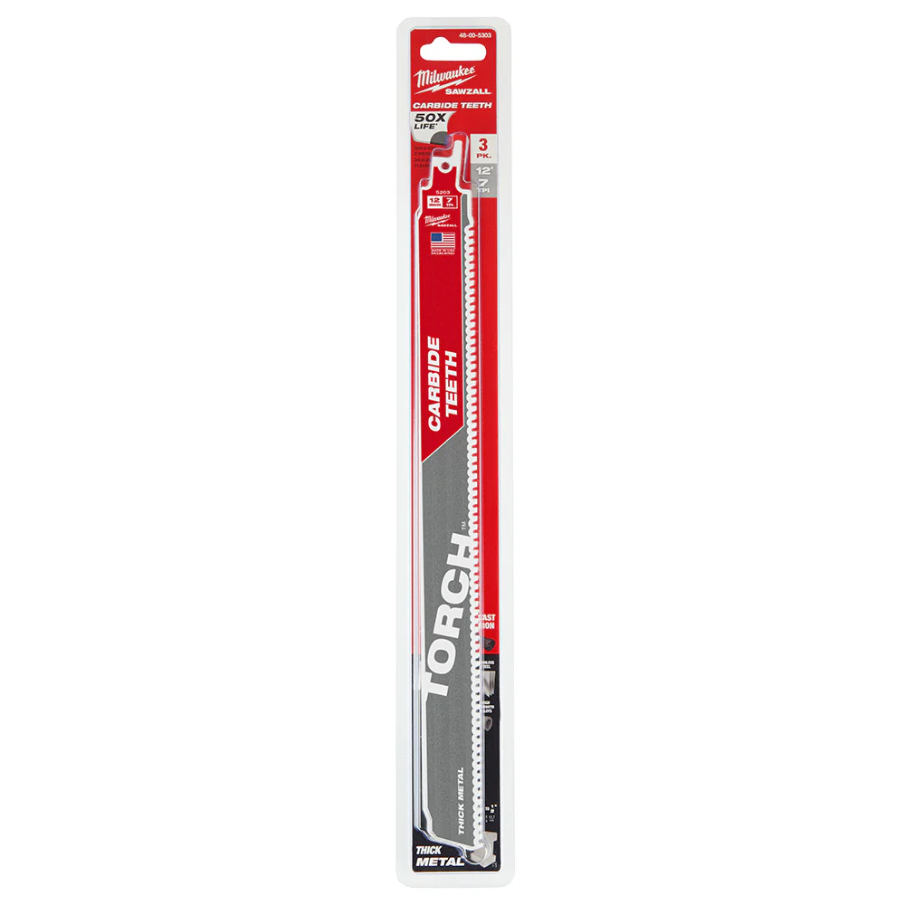 Milwaukee 48-00-5303 12” 7TPI The TORCH™ with Carbide Teeth SAWZALL® Blade 3PK - Mactool Shop