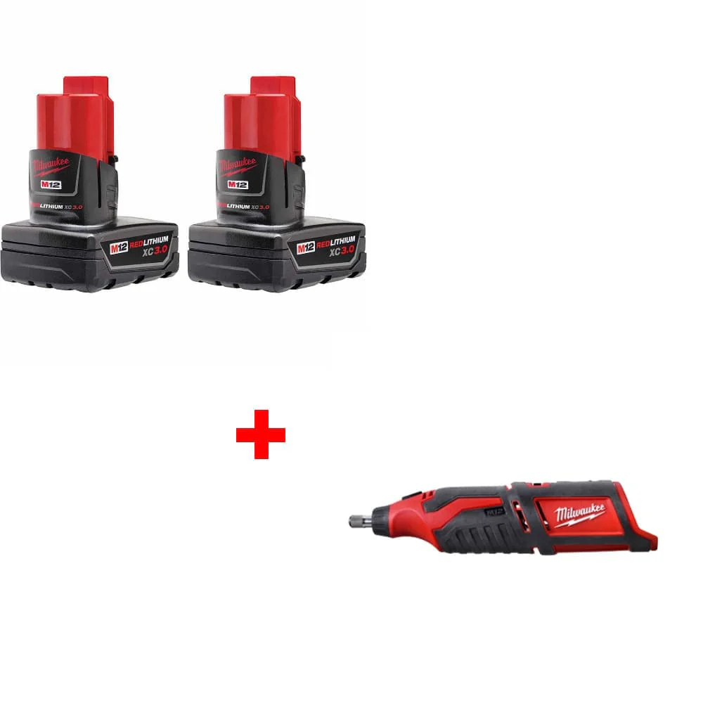 Milwaukee 48-11-2412 M12 XC Battery, 2Pk w/ FREE 2460-20 M12 Rotary Tool, Bare - Mactool Shop