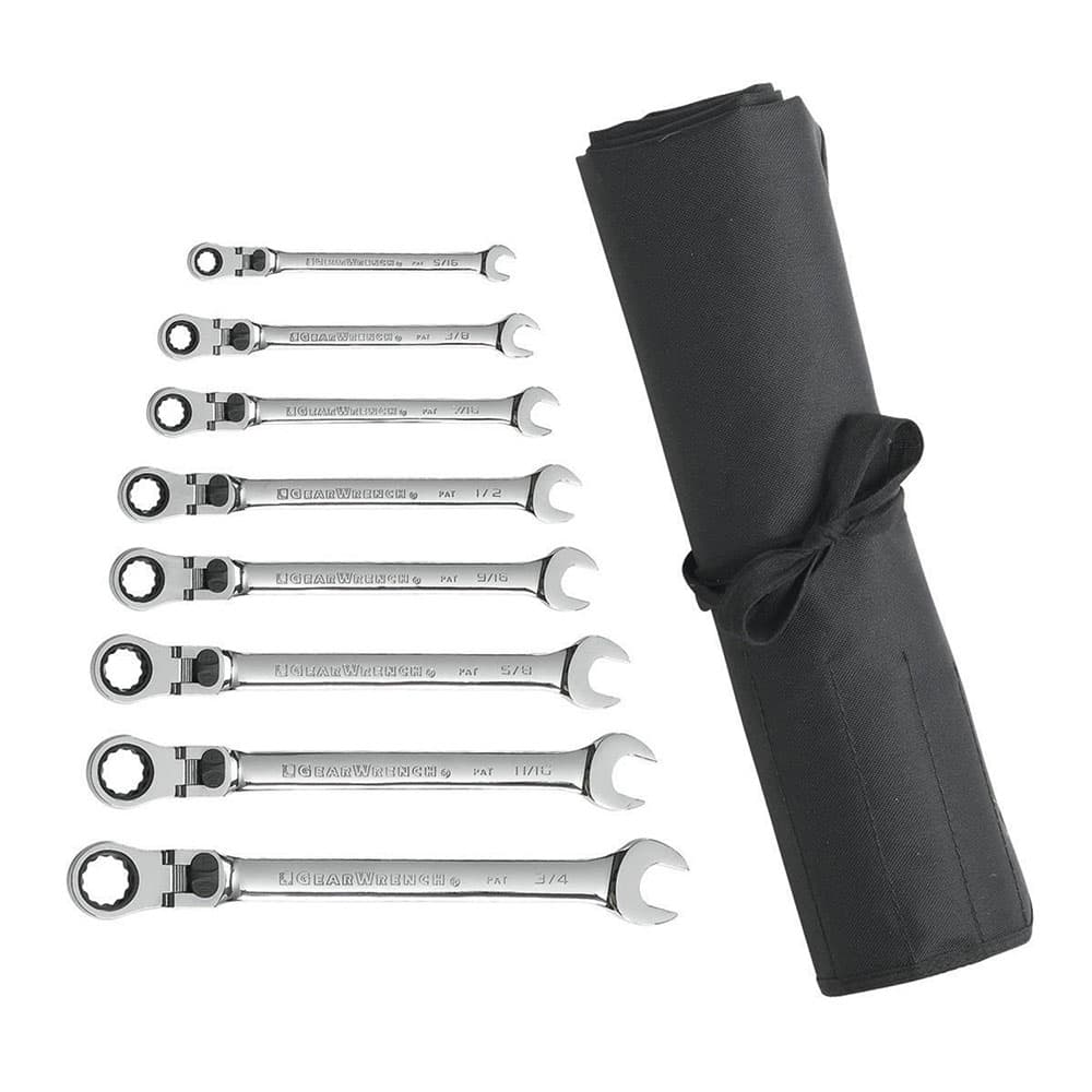GearWrench 85798R 8 Pc. 72-Tooth 12 Point XL Locking Flex Head Ratcheting Combination SAE Wrench Set with Tool Roll - Mactool Shop