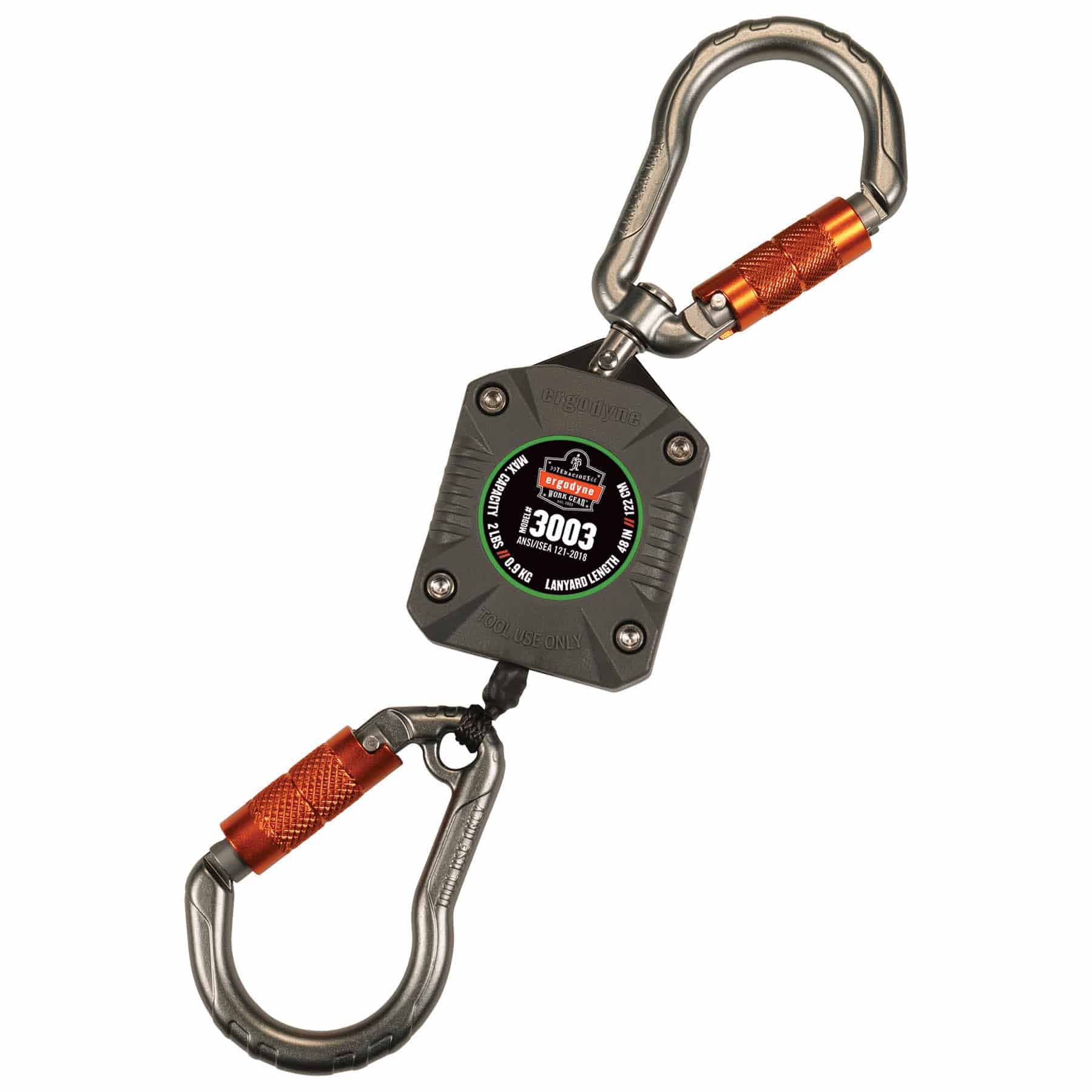 Ergodyne 19303 3003 Standard Gray Retractable Lanyard - Dual Carabiners - 2lbs - Mactool Shop