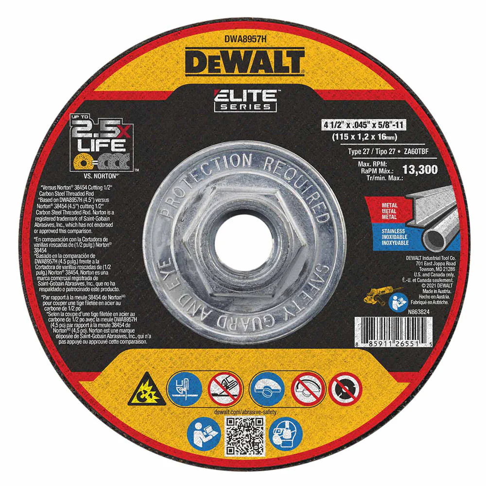 DeWalt DWA8957H Elite Series 4-1/2 x .045 x 5/8-11 XP T27 Cutting - Mactool Shop