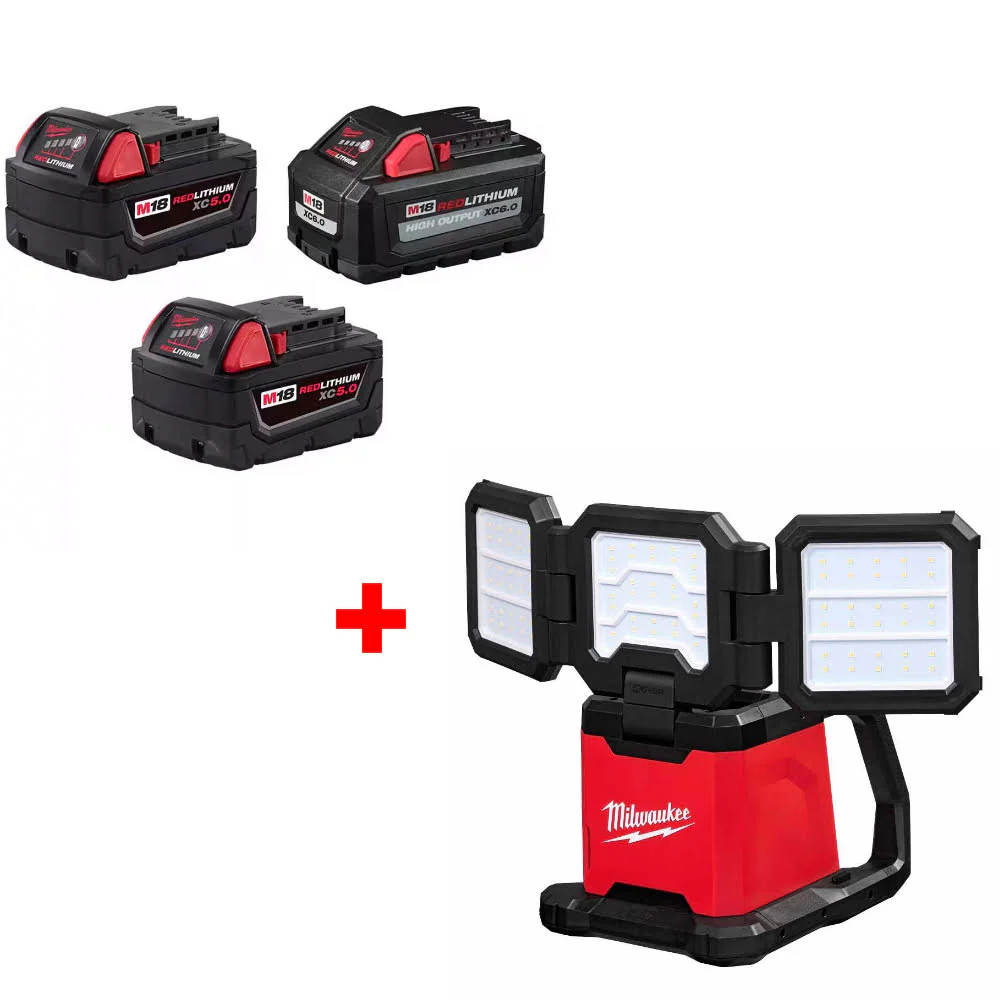 Milwaukee 48-11-1856 M18 18V Battery 3-Pack W/ FREE 2368-20 M18 Rover Light - Mactool Shop