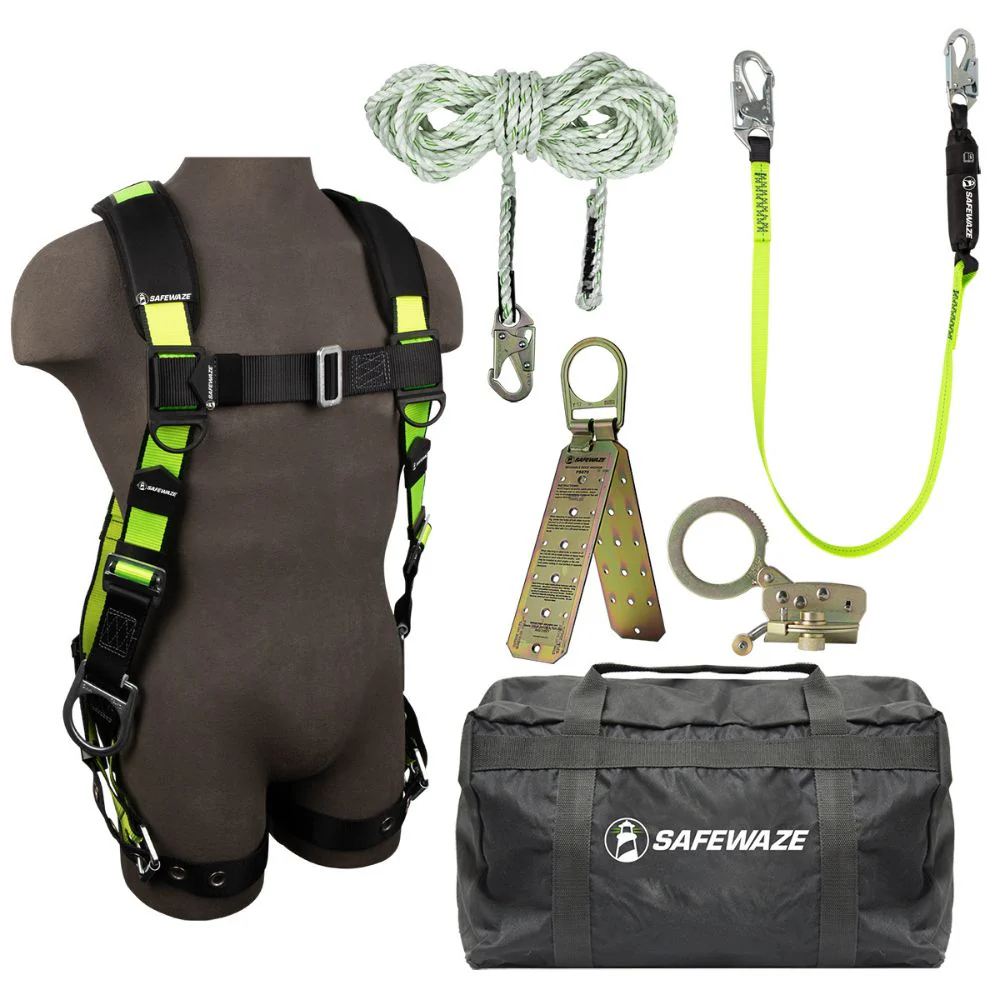Safewaze FS123-2X PRO Bag Kit: FS285-2X Harness, FS700-50 VLL, FS1120 Grab, FS560 Lanyard, FS870 Anchor, FS8175 Bag, 2X - Mactool Shop
