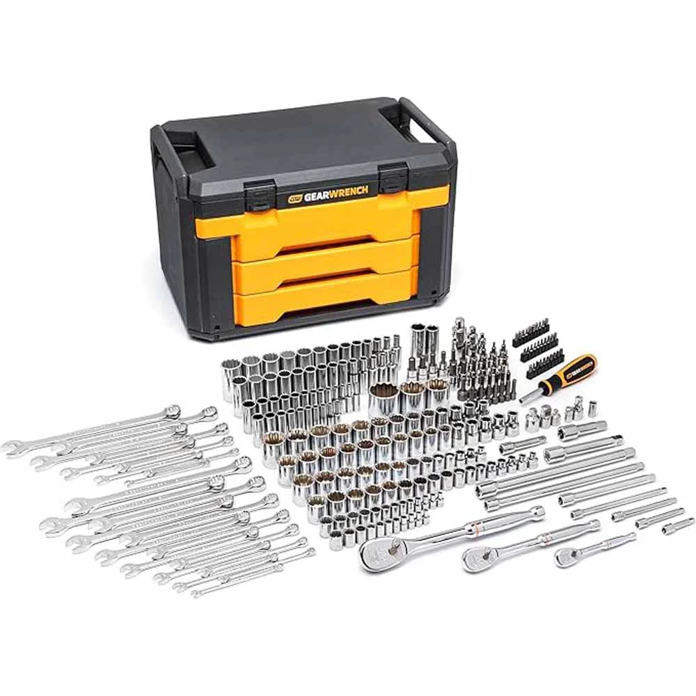GearWrench 80966 243 Pc. 6 Point Mechanics Tool Set in 3 Drawer Storage Box - Mactool Shop