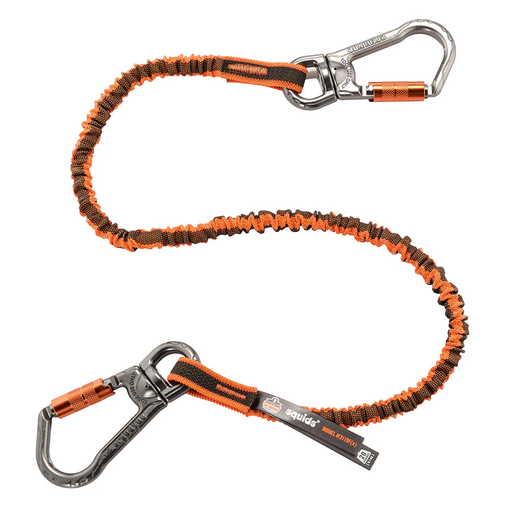 Ergodyne 19829 Squids 3119F(x) Double-Locking Dual Carabiner Tool Lanyard with Swivel 25lbs, Orange - Mactool Shop