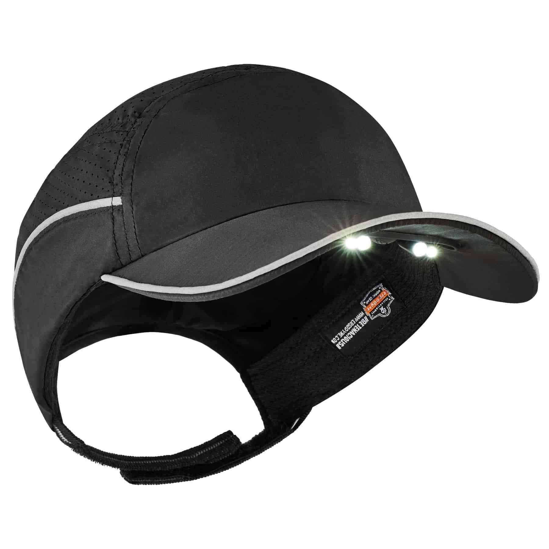 Ergodyne 23369 8965 Long Brim Black Lightweight Bump Cap Hat + LED Lighting - Mactool Shop