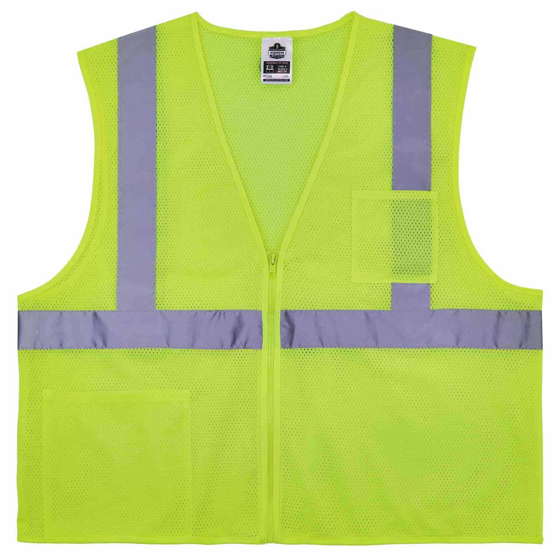 Ergodyne 21575 8256Z L/XL Lime Class 2 Self-Extinguishing Vest - Zipper - Mactool Shop