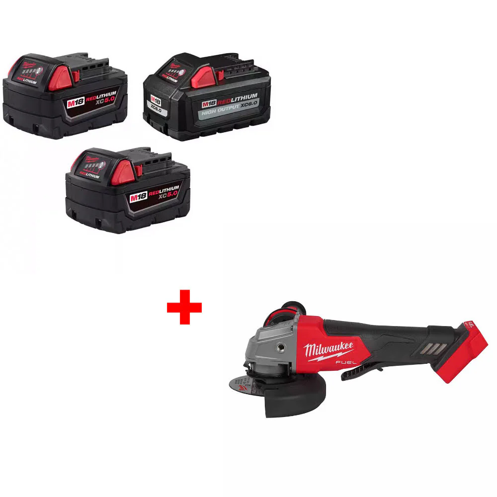 Milwaukee 48-11-1856 M18 18V Battery 3-Pack W/ FREE 2880-20 M18 FUEL Grinder - Mactool Shop
