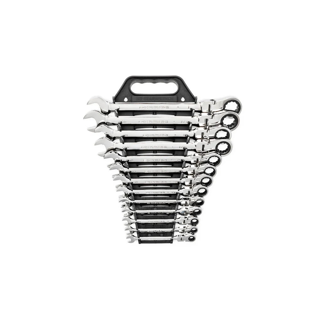 GearWrench 9702D 13 Pc. 72-Tooth 12 Point Flex Head Ratcheting Combination SAE Wrench Set - Mactool Shop