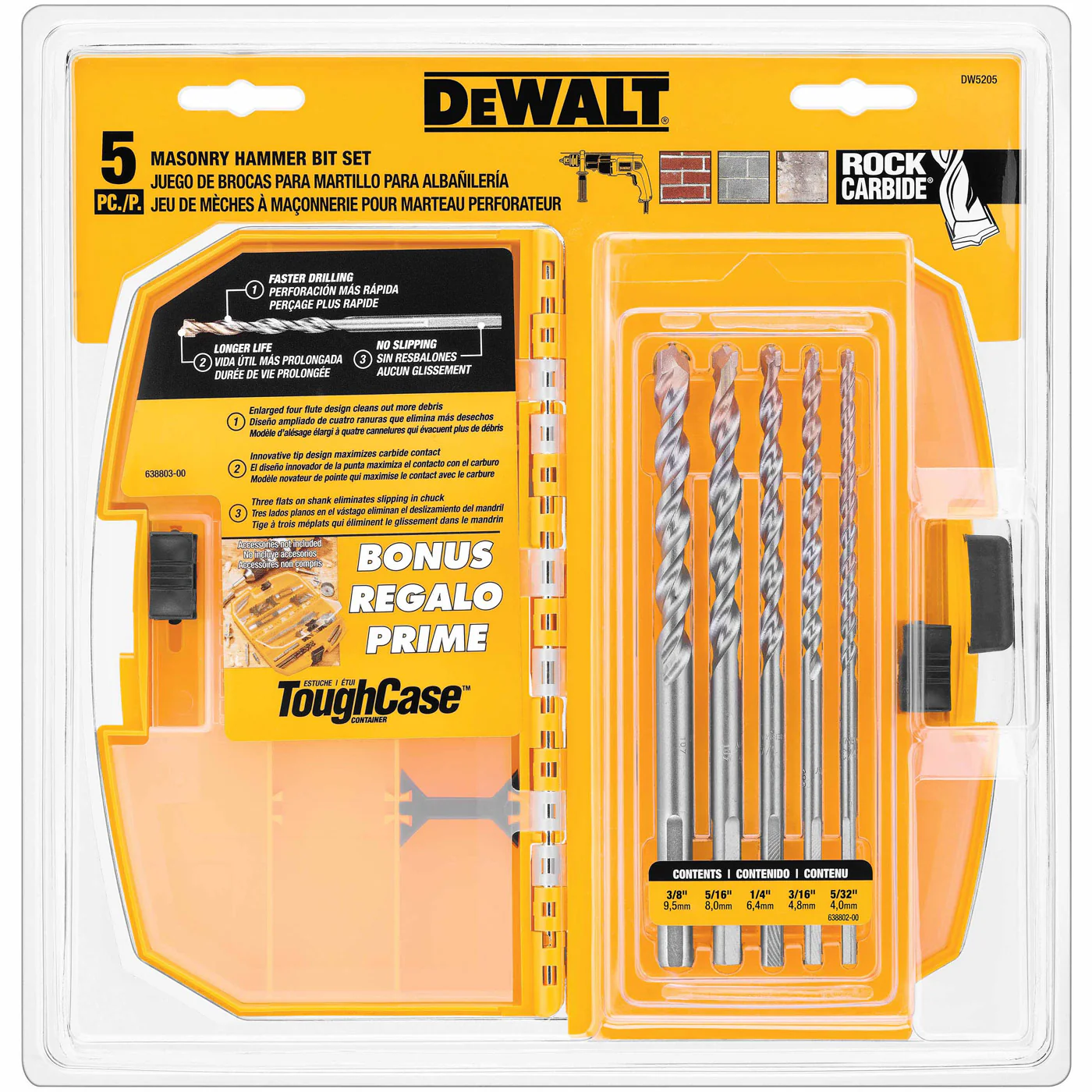 DeWalt DW5205 DeWalt 5 Pc. Premium Percussion Masonry Drill Bit Set - Mactool Shop