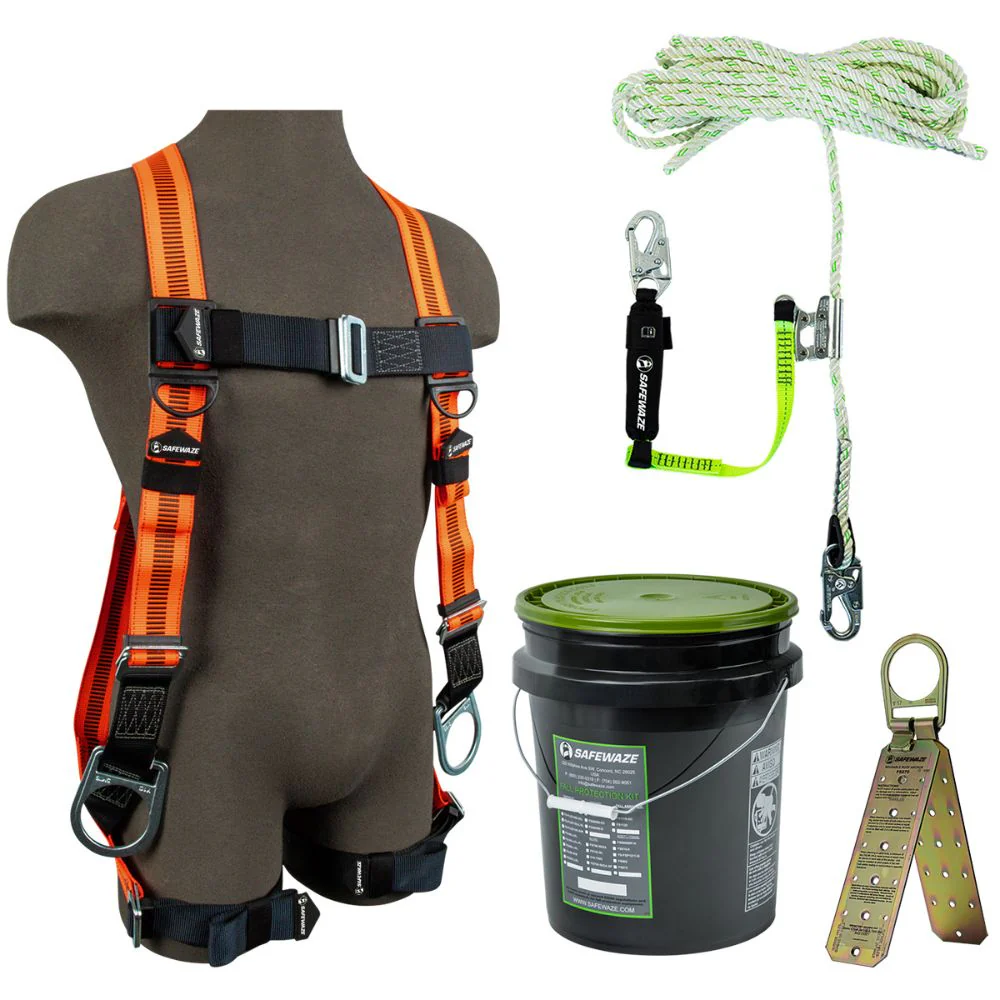 Safewaze 019-3038 V-Line Bucket Roof Kit: FS99281-E Harness, FS700-50GA-3E VLL, FS870 Anchor - Mactool Shop