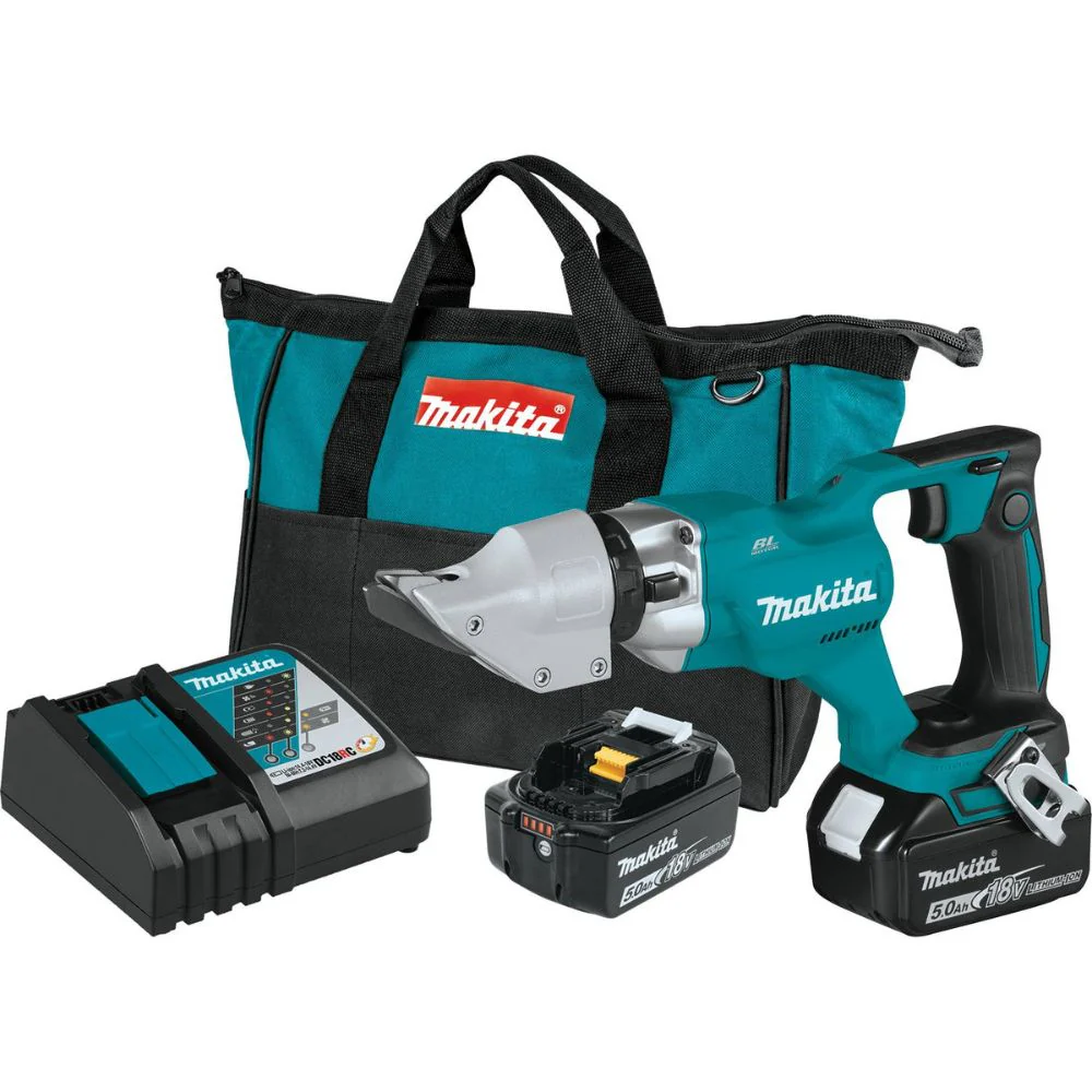 Makita XSJ03T 18V LXT® Lithium-Ion Brushless Cordless 14 Gauge Straight Shear Kit, bag (5.0Ah) - Mactool Shop