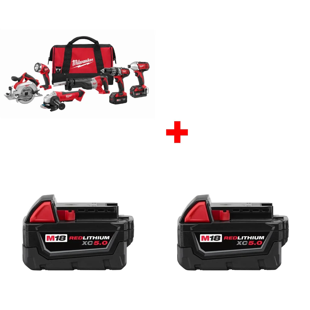 Milwaukee 2696-26 M18 6-Tool Combo Kit w/ Two 48-11-1850 XC5.0 Batteries - Mactool Shop