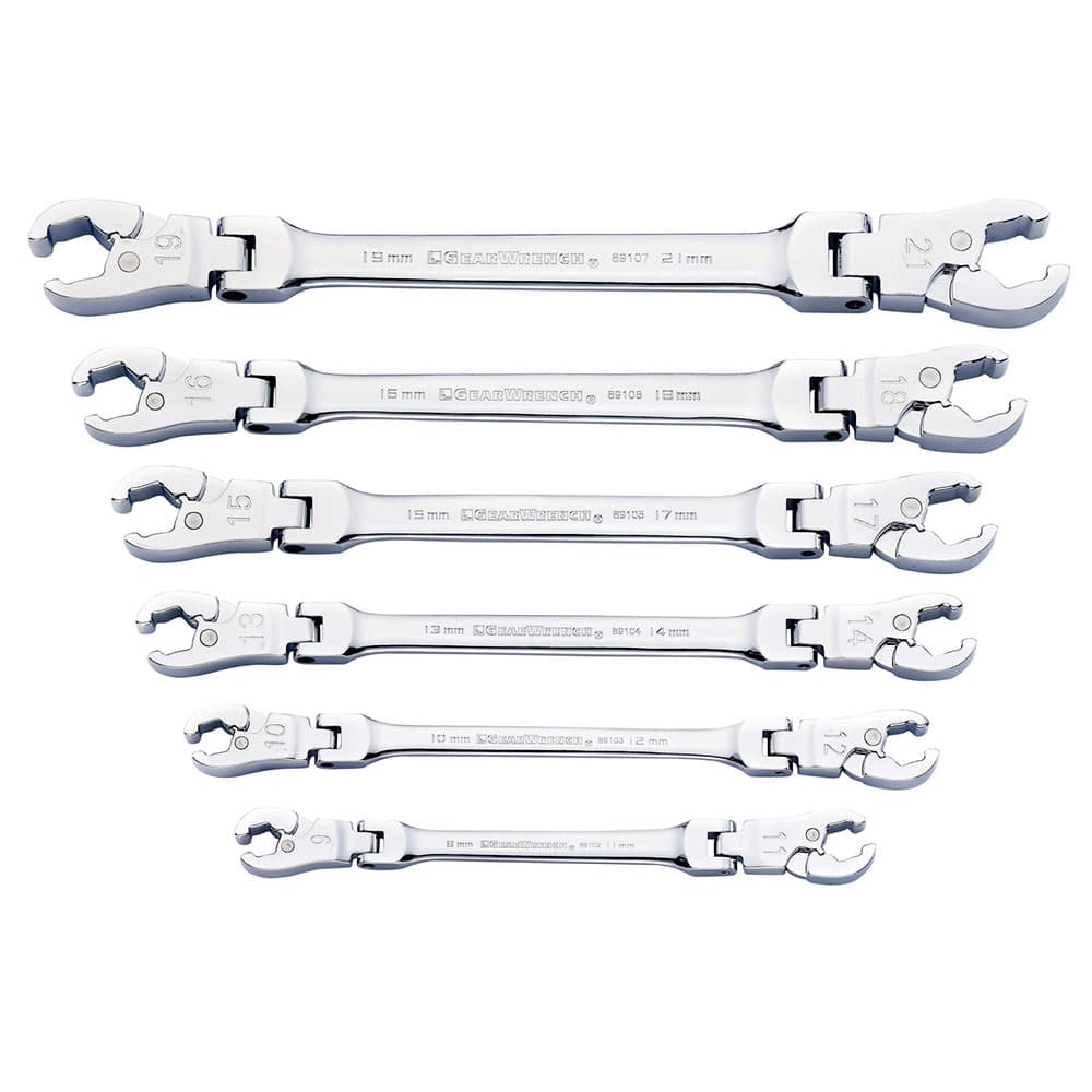 GearWrench 89101D 6 Pc. Ratcheting Flex Head Flare Nut Metric Wrench Set - Mactool Shop