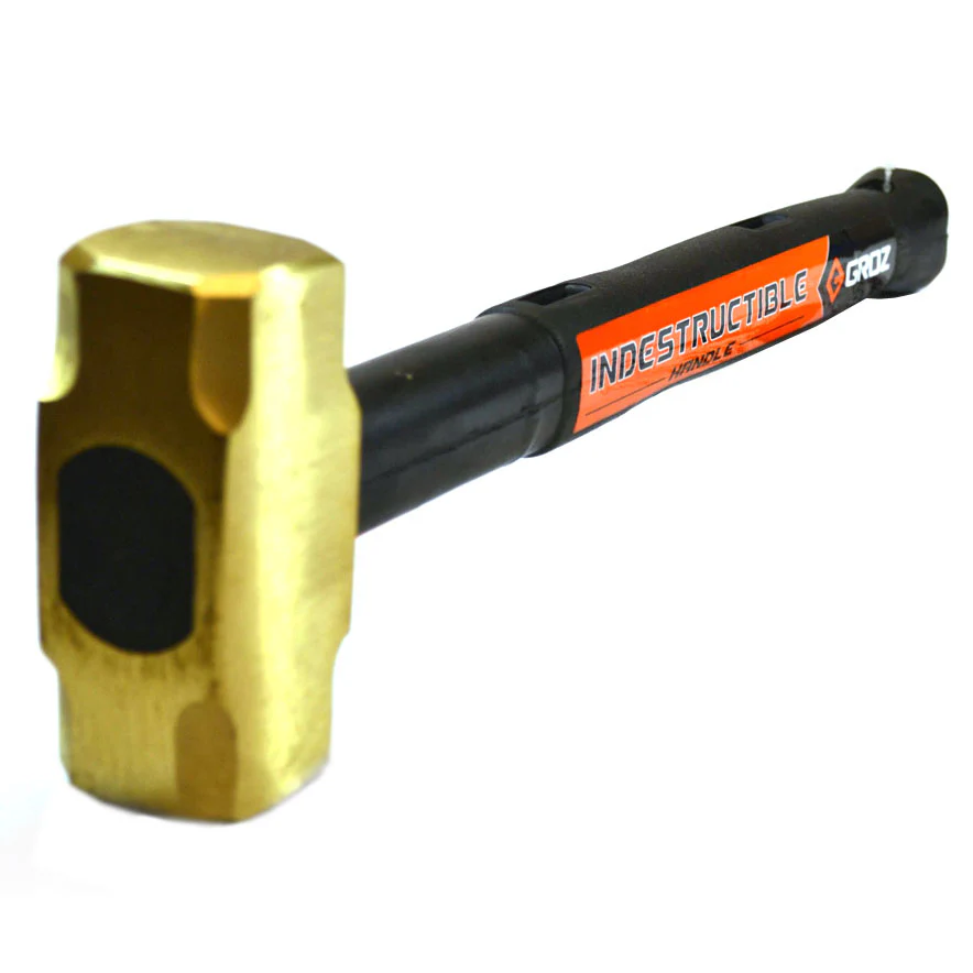 Groz 34703 Indestructible Handle Brass Head Striking Hammer, 4Lb, 16