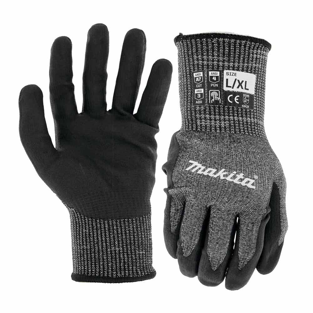 Makita T-04145 Advanced FitKnit Cut Level 7 Nitrile Coated Dipped Gloves (Large/X-Large) - Mactool Shop