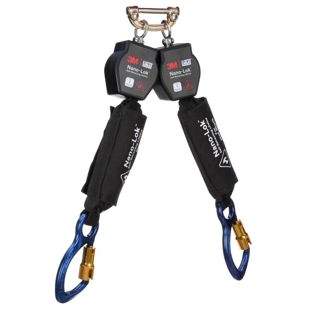 DBI Sala 3100569 Nano-Lok Twin-Leg Hot Work Self-Retracting Lifeline with Quick Connect, Web, Aluminum Carabiners, 6' - Mactool Shop