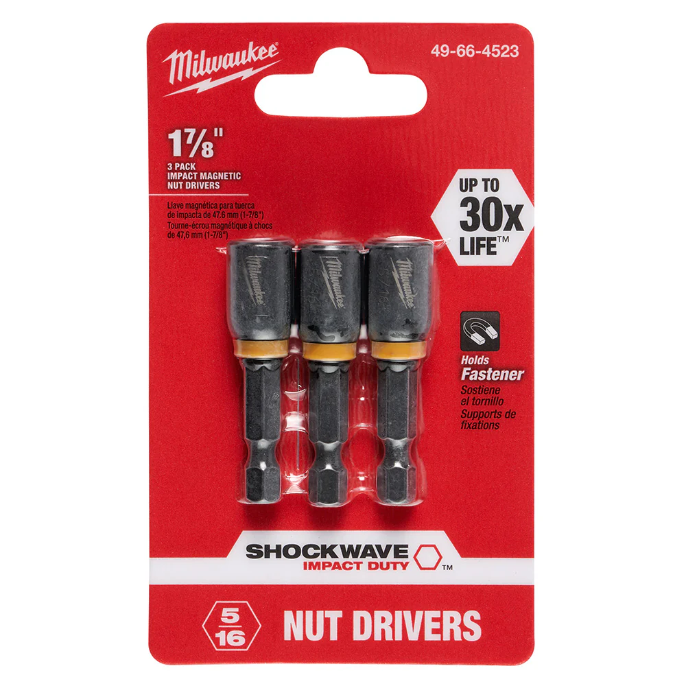 Milwaukee 49-66-4523 SHOCKWAVE 5/16 X 1-7/8 Impact Magnetic Nut Driver 3PK - Mactool Shop