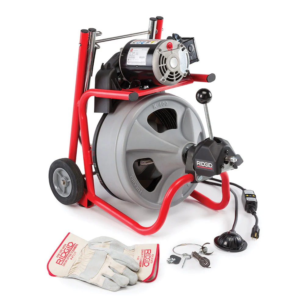RIDGID 27008 K-400 Drum Machine with C-32 IW Cable, Gloves, & AUTOFEED - Mactool Shop