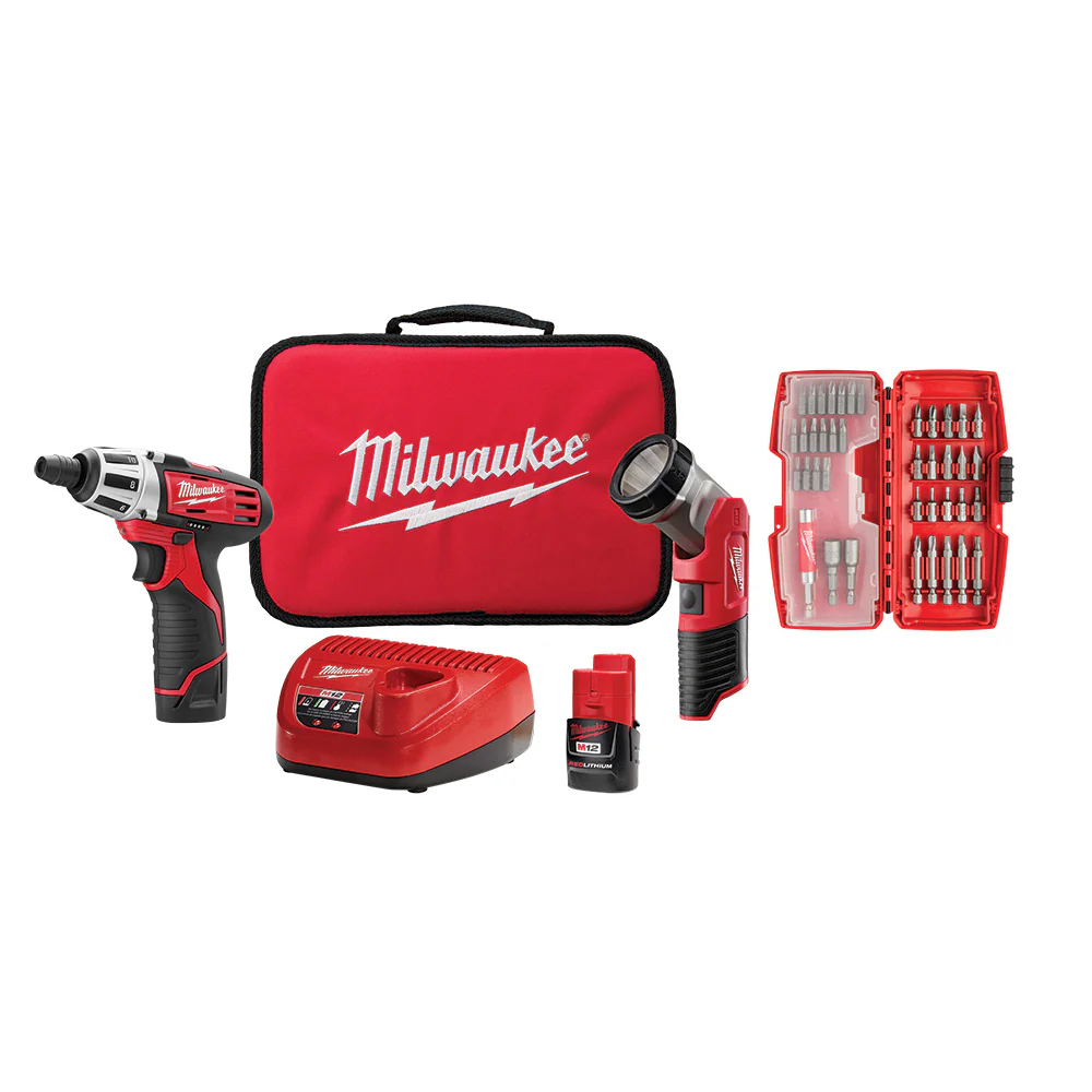 Milwaukee 2482-22 M12 Screwdriver and LED Worklight Kit with Bit Set - Mactool Shop