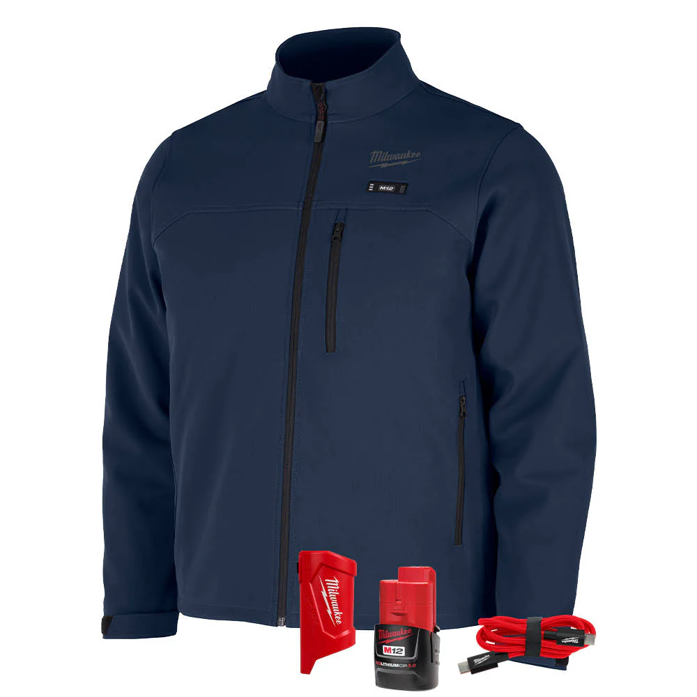 Milwaukee M100U-21 M12 Heated Blue Toughshell Jacket with (1) 3.0 Ah Battery and Charger - Mactool Shop