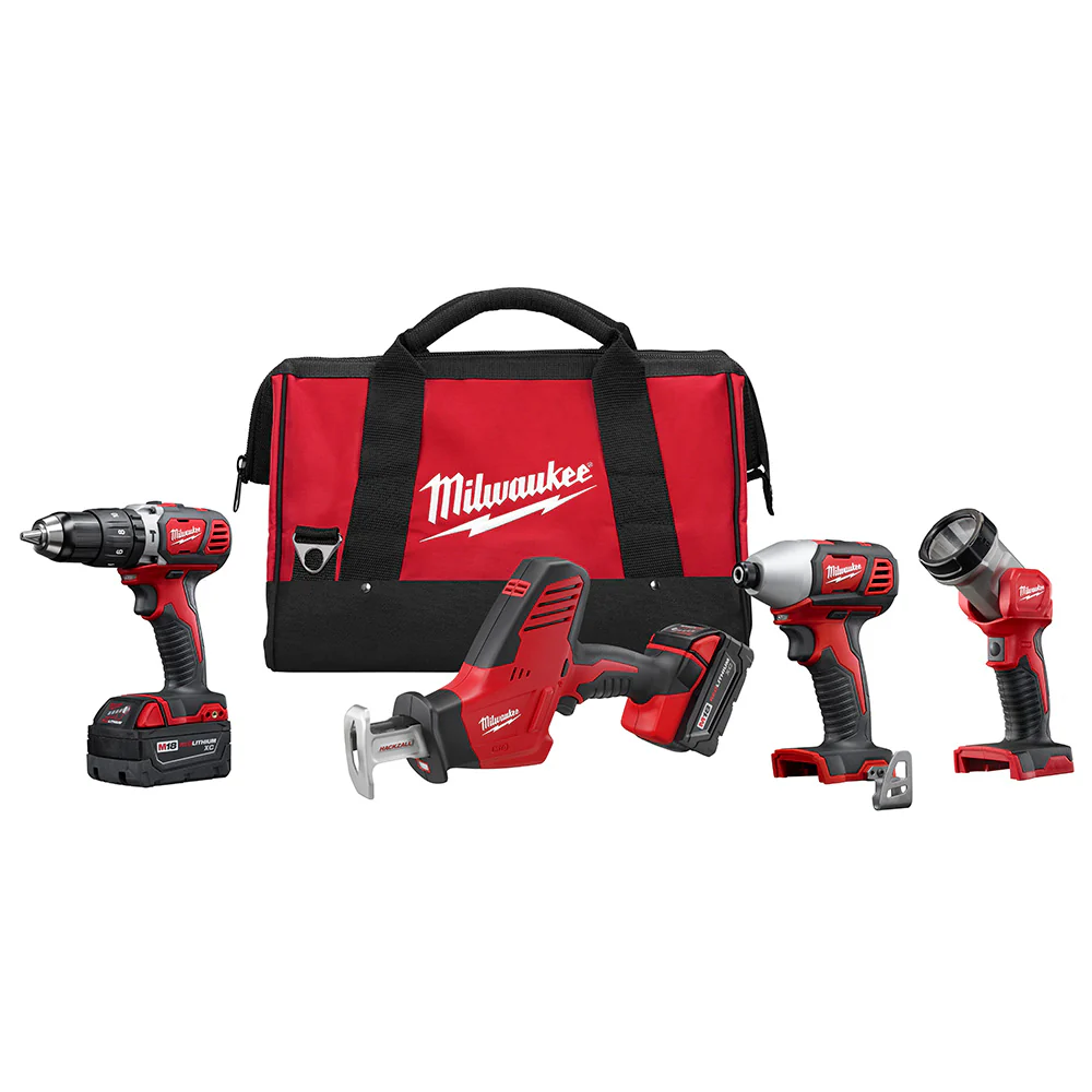 Milwaukee 2695-24 M18 Cordless Combo Compact Hammer Drill/Hackzall/1/4 Hex Impact Driver/Work Light/Charger/2 Battery - Mactool Shop