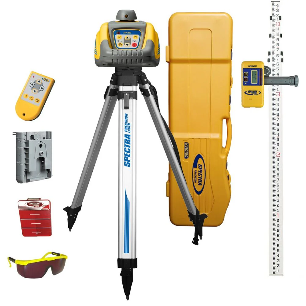 Spectra HV101GC-2 Self-Leveling Rotary Laser w/ HR320 Receiver, Tripod & Rod (Inches) - Mactool Shop
