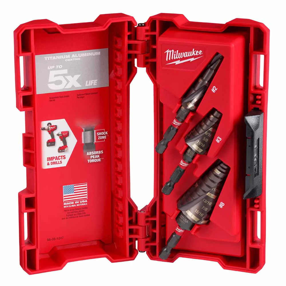 Milwaukee 48-89-9256 SHOCKWAVE Impact Duty Step Bit Mechanical Set (#2, #3, #8) - Mactool Shop